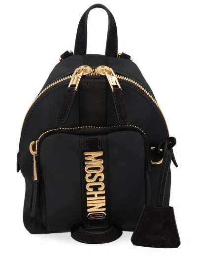 Moschino Carry Me Compact Rounded Backpack In Black