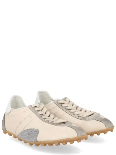 Maison Margiela Sprinters Beige Sneaker With Insert Design And Serrated Sole In Leather Women In Multi