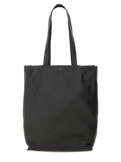 A.p.c. Men Black Leather Maiko Shopping Bag In Black