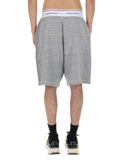 Dsquared2 Oversize Logo Repeated Waistband Shorts In Gray