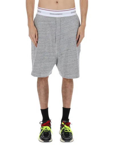 Dsquared2 Oversize Logo Repeated Waistband Shorts In Gray