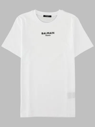 Balmain T Shirt Con Logo Ricamato In White