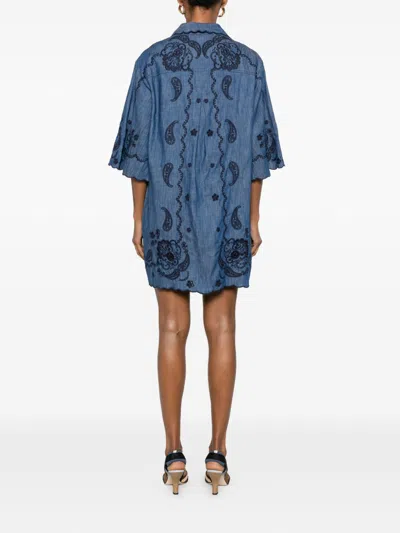 Zimmermann Aster Broderie Anglaise-trimmed Cotton-denim Mini Dress In Navy