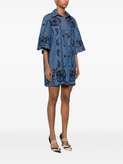 Zimmermann Aster Broderie Anglaise-trimmed Cotton-denim Mini Dress In Navy