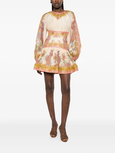 Zimmermann Womens Chartreuse Scarf Floral Indra Floral-print Cotton And Silk-blend Mini Dress In Brown