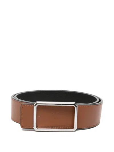 Maison Boinet Logo-debossed Rectangular-buckle Belt In Brown