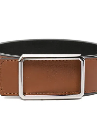 Maison Boinet Logo-debossed Rectangular-buckle Belt In Brown