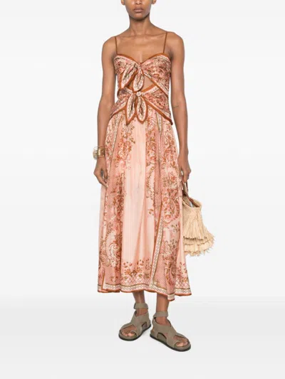 Zimmermann Womens Pink Paisley Floral Aster Scar Silk Midi Dress Xl In Multi