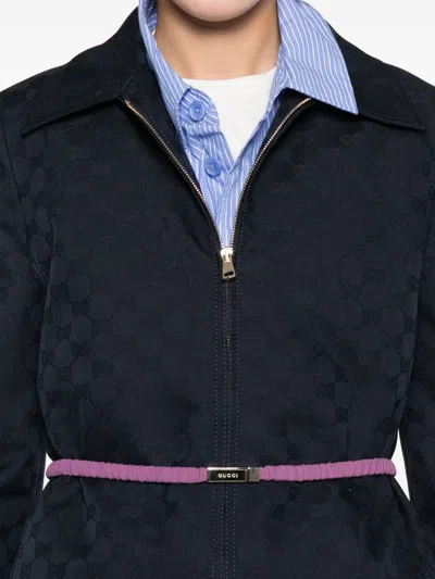 Gucci Checkered Jacket Collared Neck Front Pockets In Blue
