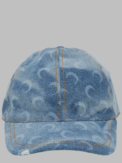 Marine Serre Denim Baseball Cap With Crescent Moon Pattern And Adjustable Strap In Blue
