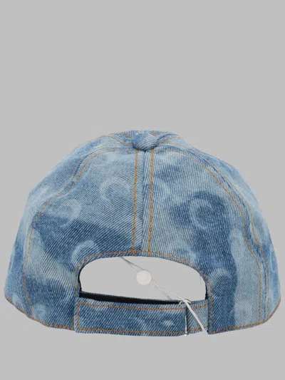 Marine Serre Denim Baseball Cap With Crescent Moon Pattern And Adjustable Strap In Blue