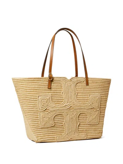 Tory Burch Ella Structured Straw Large Tote Bag Natural In Beige