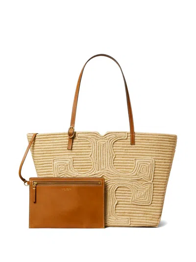Tory Burch Ella Structured Straw Large Tote Bag Natural In Beige