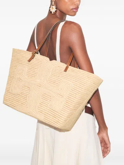Tory Burch Ella Structured Straw Large Tote Bag Natural In Beige