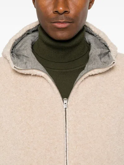 Herno Fleece-texture Hooded Jacket In Neutral