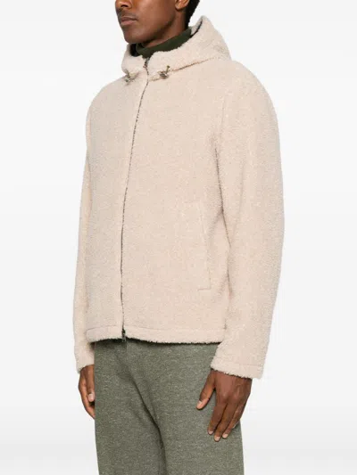 Herno Fleece-texture Hooded Jacket In Neutral
