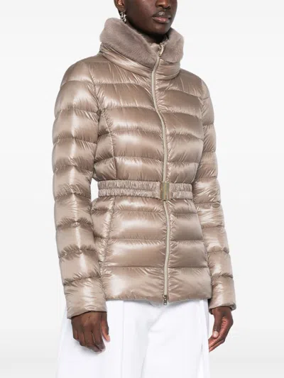 Herno Padded Quilted Down Jacket With Fur Trim In Neutral