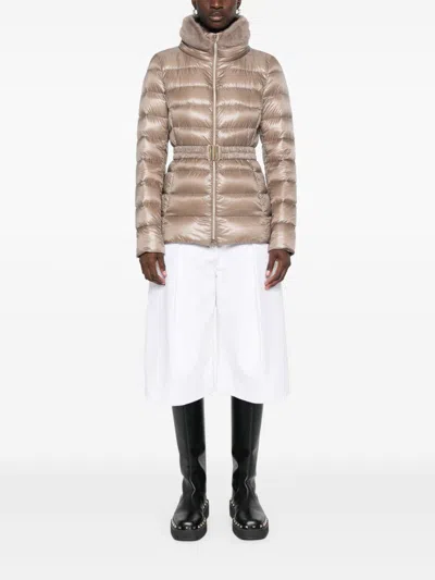 Herno Padded Quilted Down Jacket With Fur Trim In Neutral