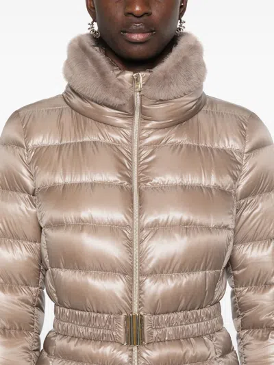 Herno Padded Quilted Down Jacket With Fur Trim In Neutral