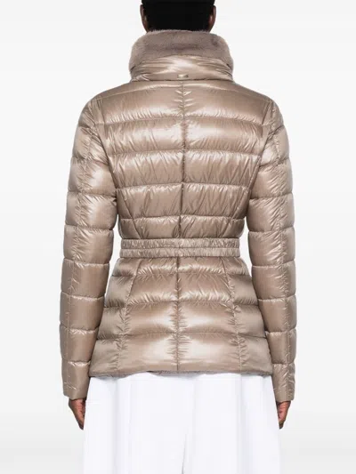Herno Padded Quilted Down Jacket With Fur Trim In Neutral