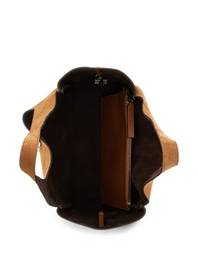 Hogan Rectangular Suede Tote Bag Top Handle Buckle In Brown