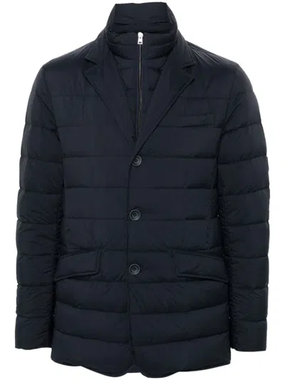 Herno Quilted Lightweight Down Coat With High Collar In Blue