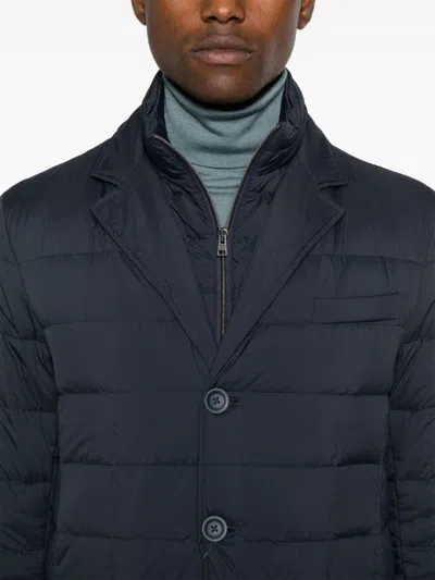 Herno Quilted Lightweight Down Coat With High Collar In Blue