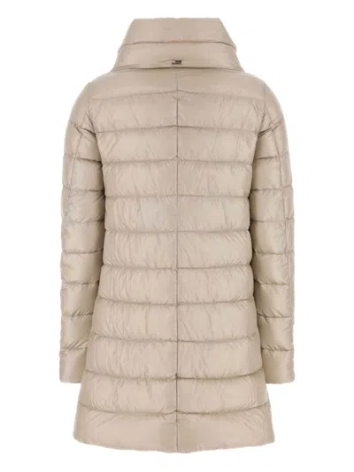 Herno Streamlined Puffer Jacket With High Collar And Quilted Texture In Neutral