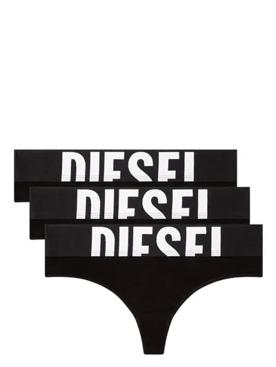 Diesel Logo Thong Briefs 3 Pack In Black