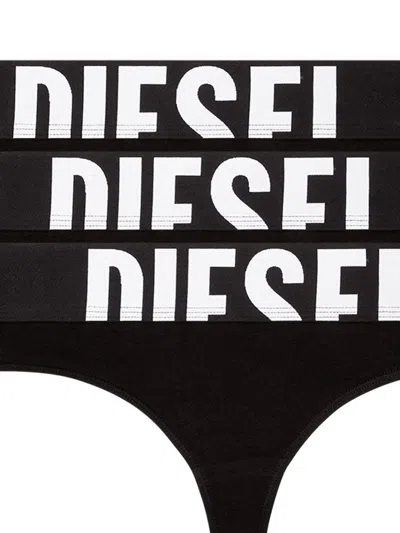 Diesel Logo Thong Briefs 3 Pack In Black
