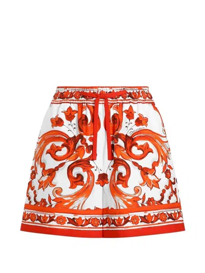 Dolce & Gabbana Shorts In Cotone Arancione Con Stampa Grafica Dolce E Gabbana In Orange