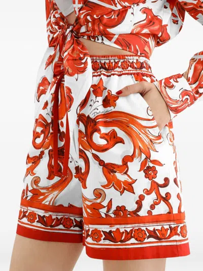 Dolce & Gabbana Shorts In Cotone Arancione Con Stampa Grafica Dolce E Gabbana In Orange