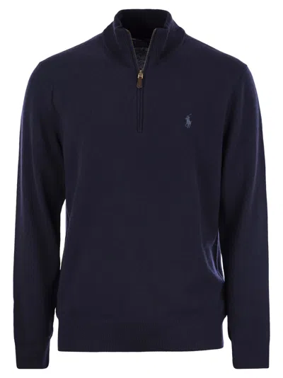 Polo Ralph Lauren Wool Pullover With Half Zip In Blue