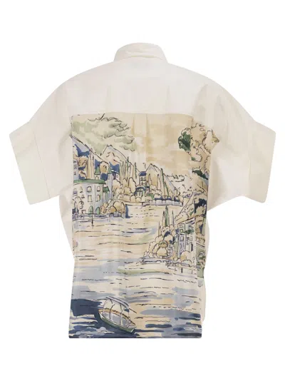Weekend Max Mara Weekend Maxmara Wkdtuono Cotton Shirt With Printed Silk Back Panel In White