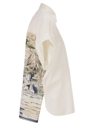Weekend Max Mara Weekend Maxmara Wkdtuono Cotton Shirt With Printed Silk Back Panel In White