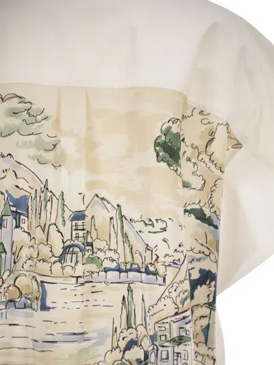 Weekend Max Mara Weekend Maxmara Wkdtuono Cotton Shirt With Printed Silk Back Panel In White