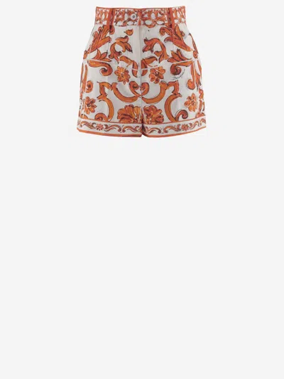 Dolce & Gabbana Shorts In Cotone Arancione Con Stampa Grafica Dolce E Gabbana In Orange