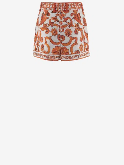 Dolce & Gabbana Shorts In Cotone Arancione Con Stampa Grafica Dolce E Gabbana In Orange