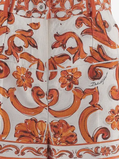Dolce & Gabbana Shorts In Cotone Arancione Con Stampa Grafica Dolce E Gabbana In Orange