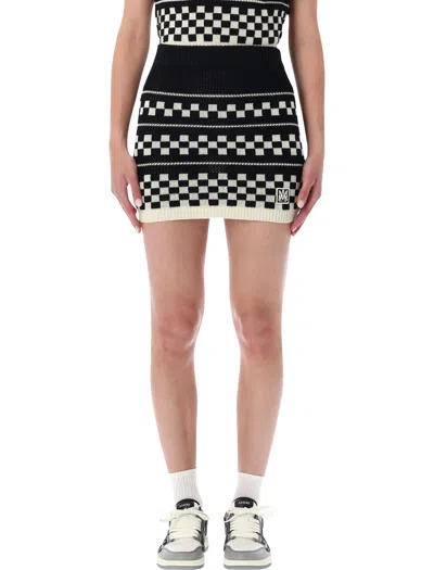 Amiri Knit Check Mesh Mini Skirt In Black