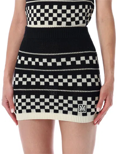 Amiri Knit Check Mesh Mini Skirt In Black