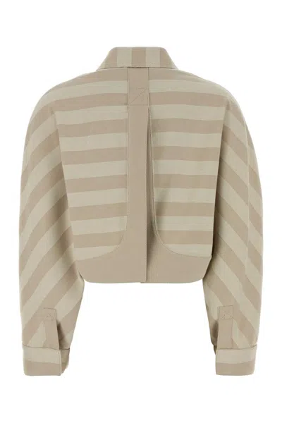 Fendi Striped Cropped Drill Jacket Front Pockets In Green