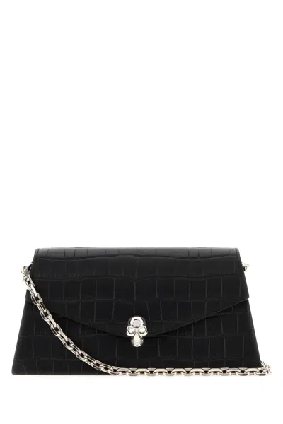Alexander Mcqueen Mcqueen Mini Bag In Croc-effect Calfskin Leather With Skull In Black