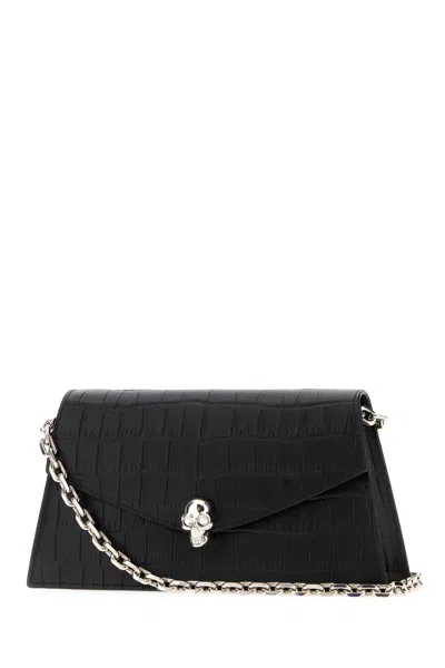 Alexander Mcqueen Mcqueen Mini Bag In Croc-effect Calfskin Leather With Skull In Black