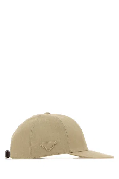 Prada Sand Linen Baseball Cap In Neutral
