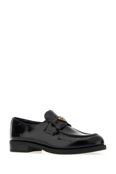 Prada Brushed Leather Loafers In Black
