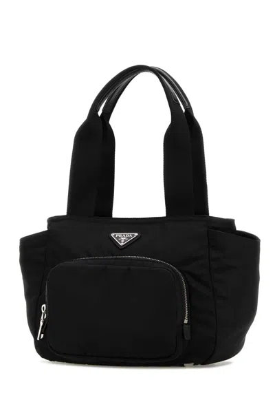 Prada Renylon Tote Bag Rectangular Top Handles In Black
