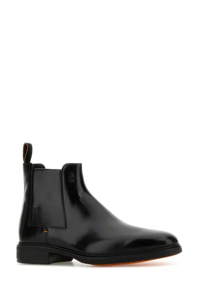 Santoni Black Solid Boots In Multi