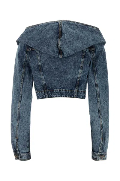 Alaïa Denim Jacket With Hood Jackets And Coats Light Blue In Blue