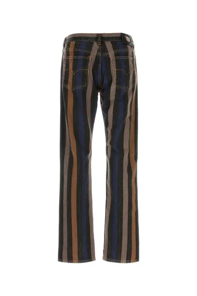 Versace Denim Jeans Striped Pattern Belt Loops In Multi
